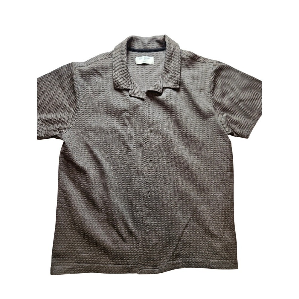Ocean Current Mens Brown Waffle Knit Camp Collar Short Sleeve Button Up Shirt M